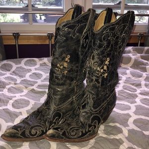 CORRAL BLACK VINTAGE COWBOY BOOTS